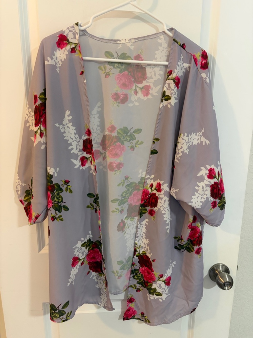Floral top- Gray with Pink Rose Print